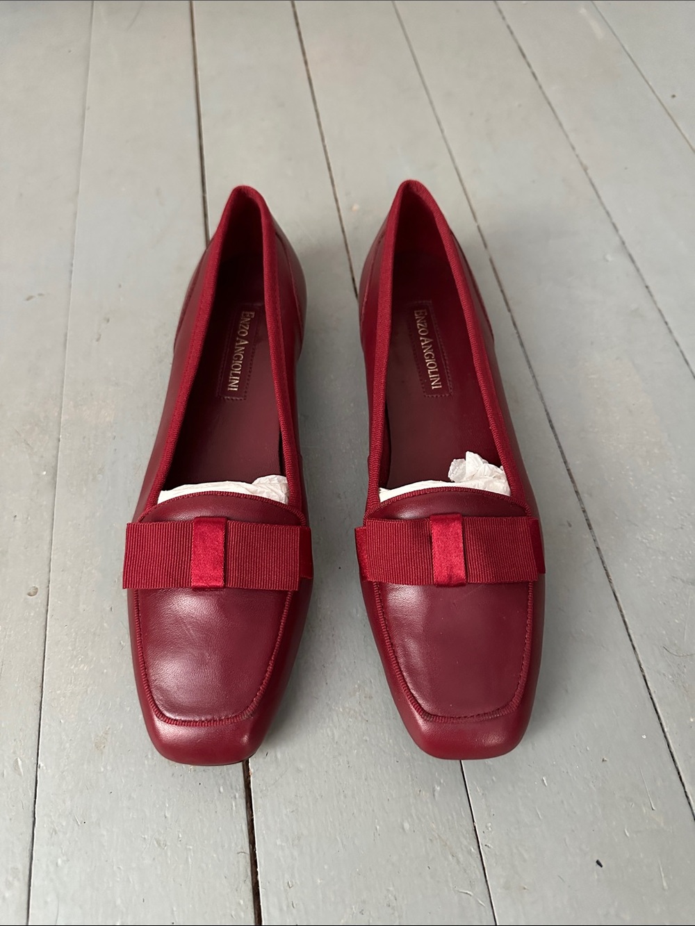 Enzo Angiolini Burgundy Leather Bow Loafers Flat Slip on Ballet